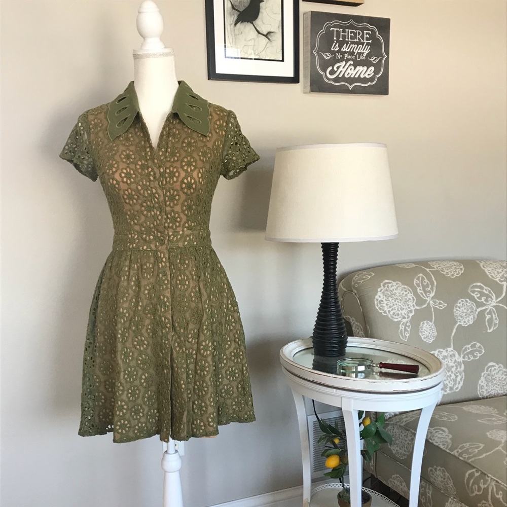 Ark & Co Dress Green Floral Lace Overlay Size S